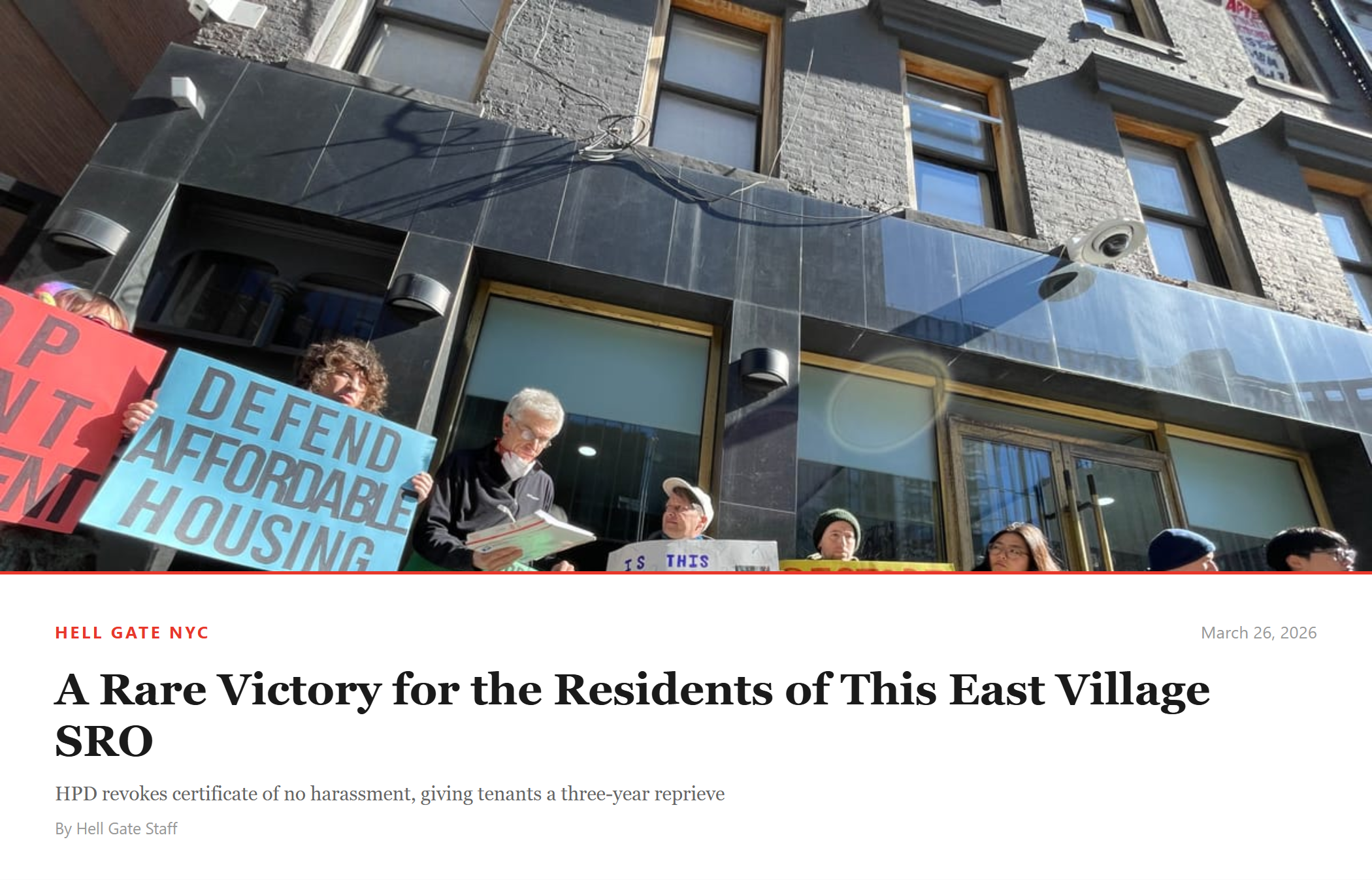 Hell Gate NYC: Tenants at 109 East Ninth Street rally outside their SRO building