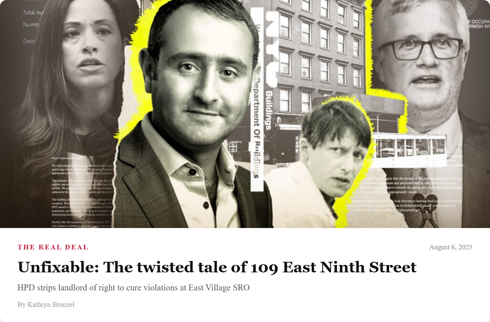 The Real Deal article header: Unfixable — The twisted tale of 109 East Ninth Street